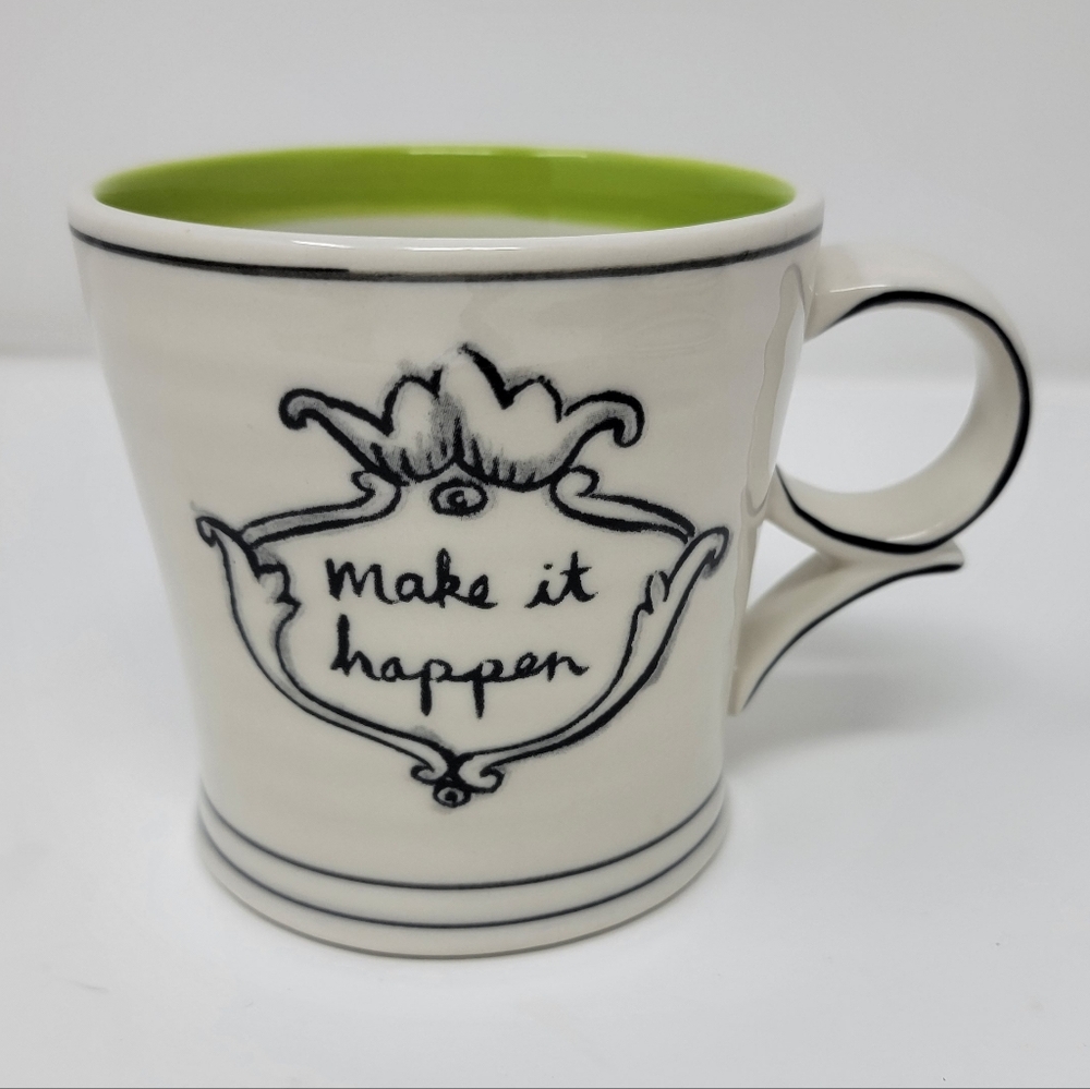 Anthropologie MOLLY HATCH Make It Happen COFFEE MUG Green Stripe Interior - Picture 7 of 9